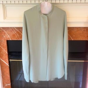 New Light Green (Teal) Silk Buttondown Blouse.